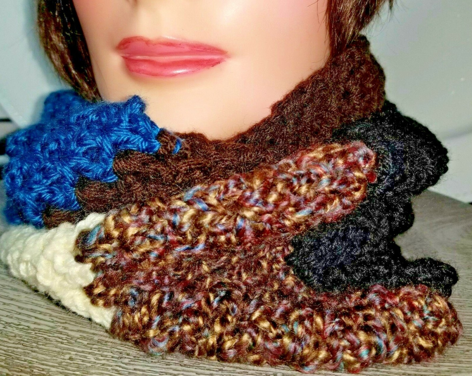 Colorblock Infinity Cowl Scarf 42" x 8" mens womens teen blue brown ivory white