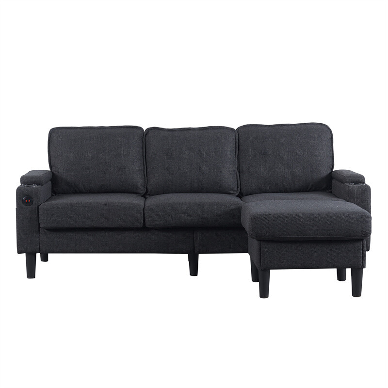 Modern L-Shaped Upholstered Combo Sofa 3 Seat Sofa with Storage Ottoman and USB