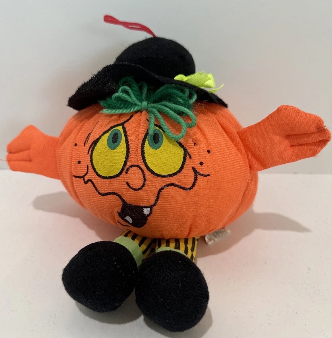 Vintage Halloween Jack-O-Lantern Pumpkin Plush Decoration Cartoon Face Hat