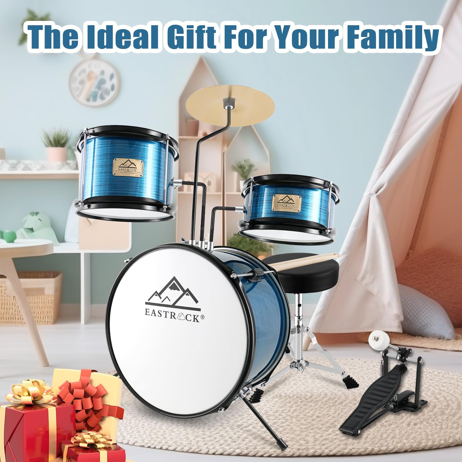 EASTROCK Drum Set, 3 Piece 14'' Drum sets for Drummer,Beginner, Drum Set with Ad