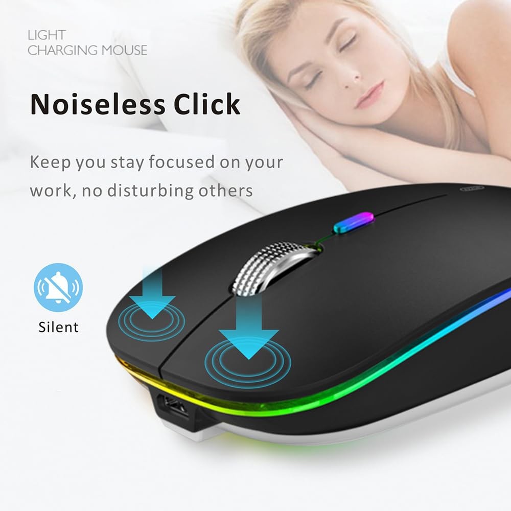 LED Wireless Mouse, G12 Slim Rechargeable Silent Mouse, 2.4G Portable USB Opt...