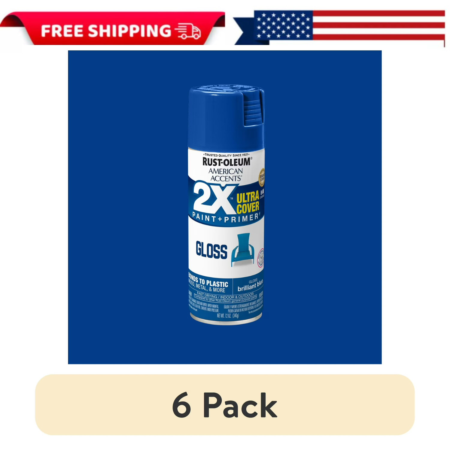 Rust-Oleum 2X Ultra Cover Gloss Spray Paint Brilliant Blue 12 oz, 6 Pack