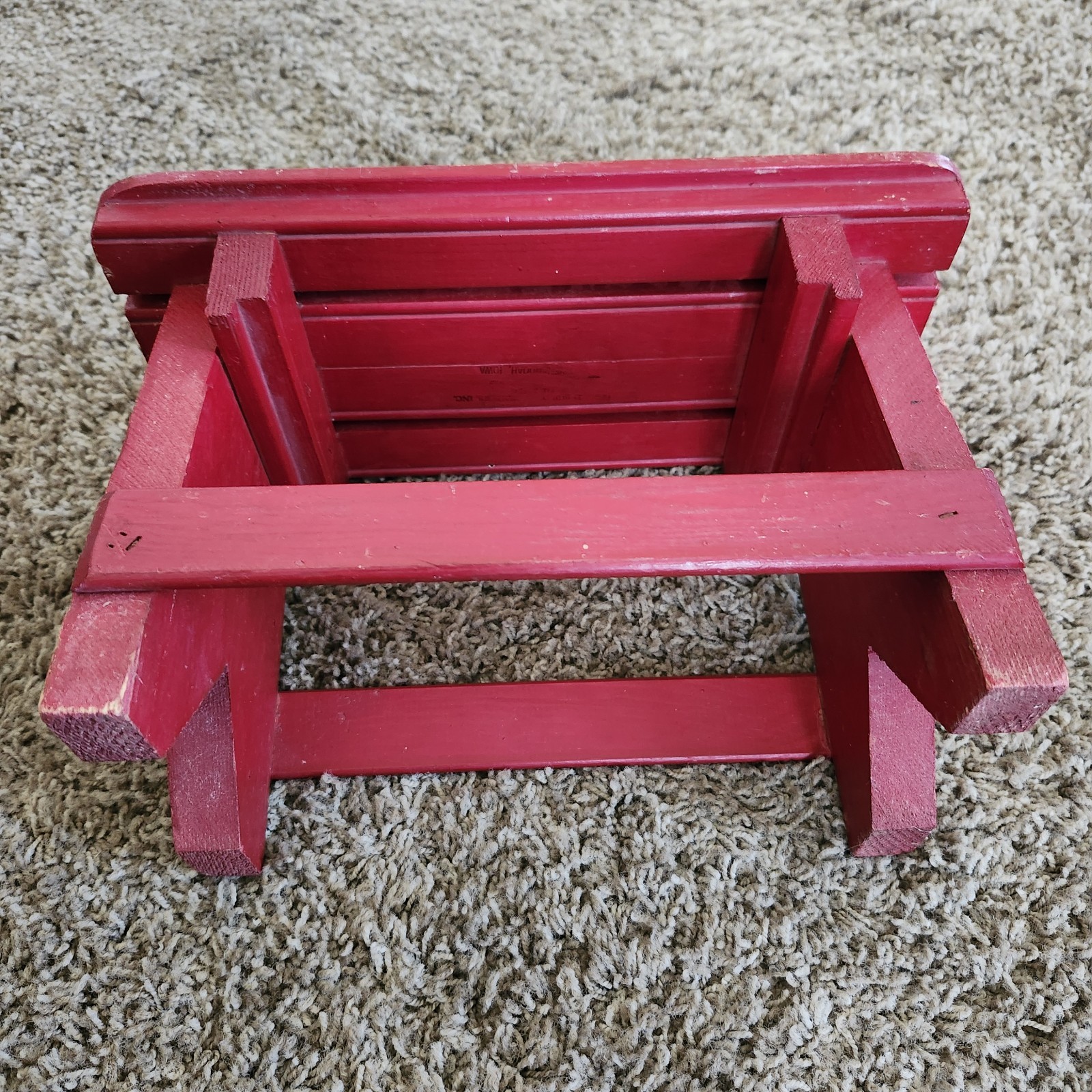 Vintage Red Child's Wood Step Stool "This little stool is mine..."