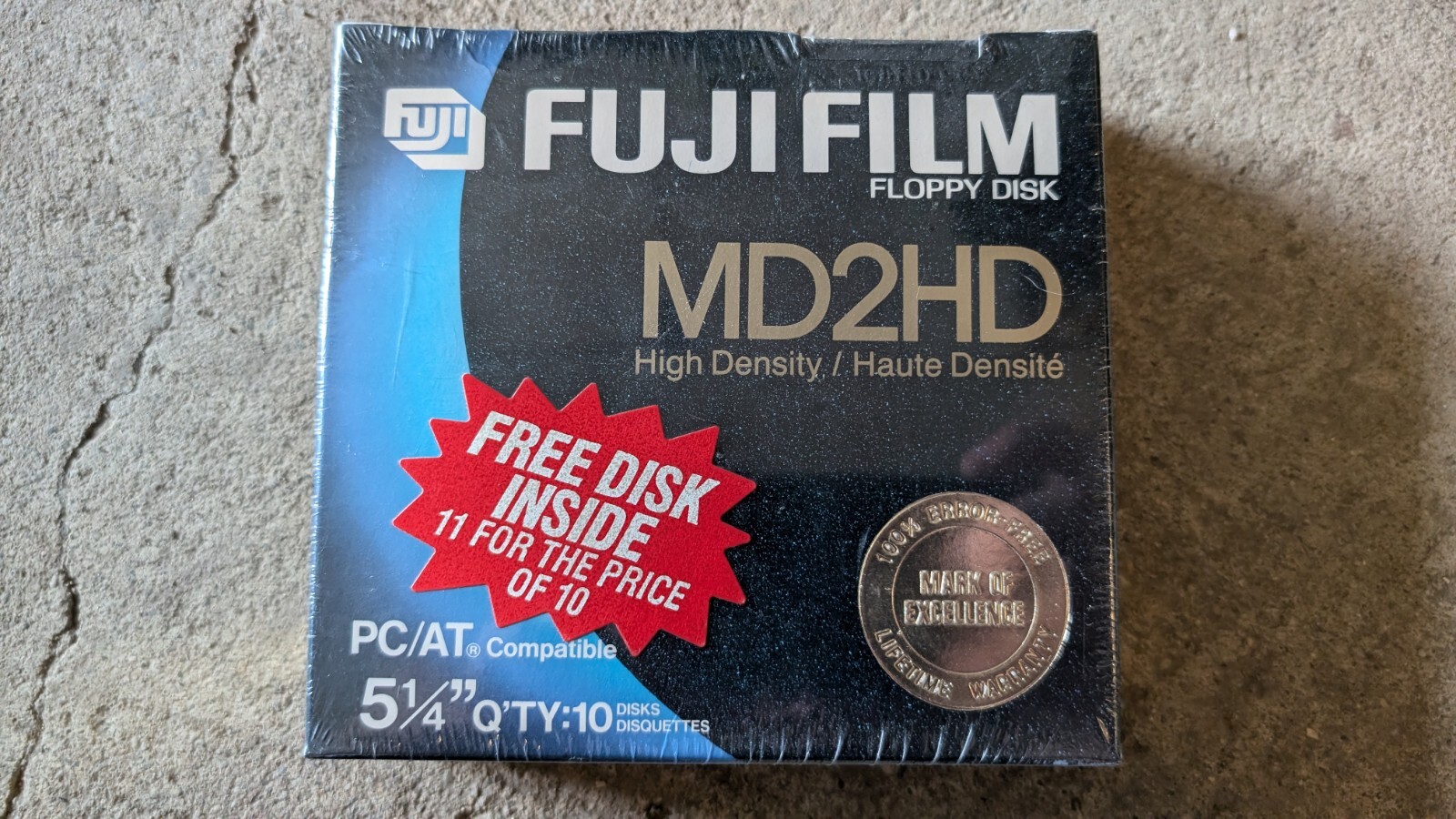 New Sealed FujiFilm MD2HD Pack of 10 +1 5.25" Floppy Disks 1.6 MB 5 1/4 Sealed