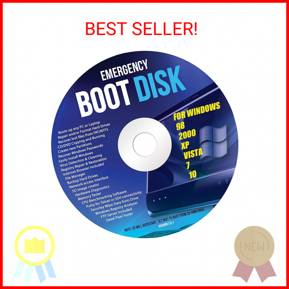 Windows Emergency Boot Disk - For Windows 98, 2000, XP, Vista, 7, 10 PC Repair D