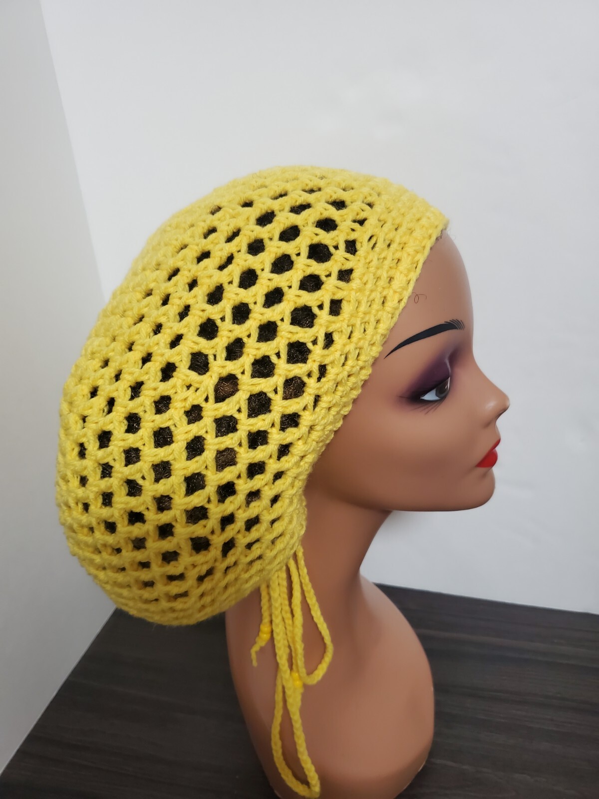 Handmade Yellow Crochet Dreadlock Tam with drawstring Slouchy Hat