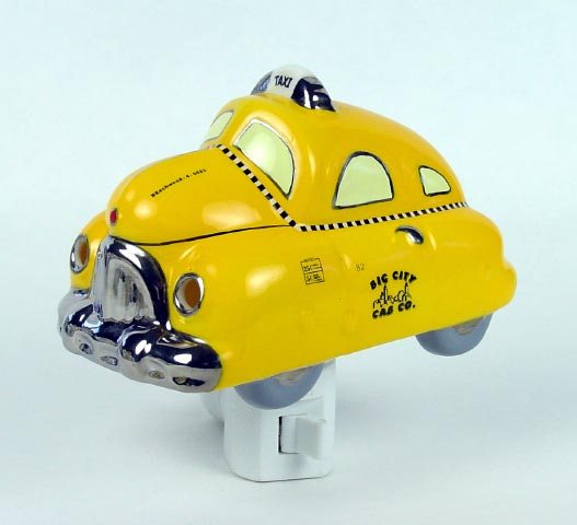 Big City Yellow Taxi Cab Car 3D Ceramic Porcelain Night Light On/Off Swivel Plug