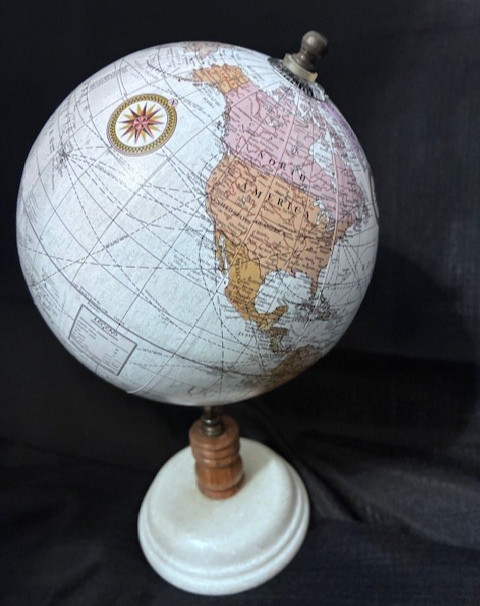 Globe Desk Size Wood Stone Base 11" Tall Base 4.5" Rotates