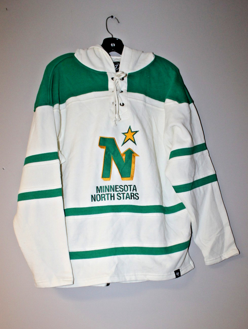 New NHL Minnesota North Stars Lacer jersey style midweight cotton hoodie men L