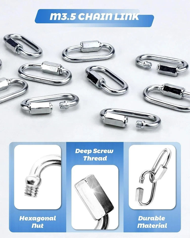 5/20 Pack 304 Stainless Steel M3.5 Chain Link 1/8 Inch D Shape Locking Quick New
