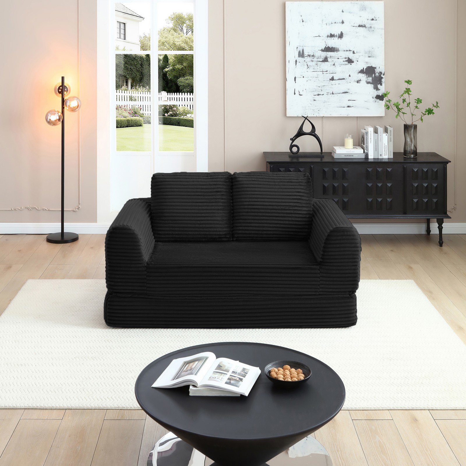 2-in-1 Folding Convertible Sofa Bed,Modern Corduroy Sleeper Couch with 2*pi
