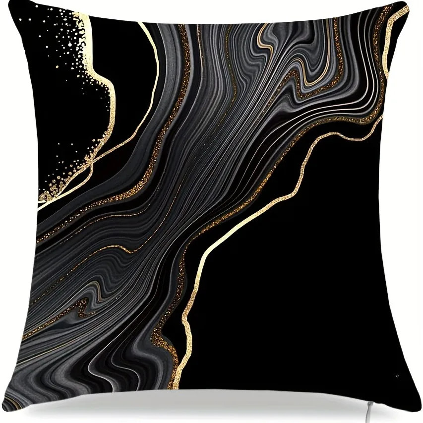 Black Geometric Gold Dots Pillow Cover Soft Polyester Home Decor
