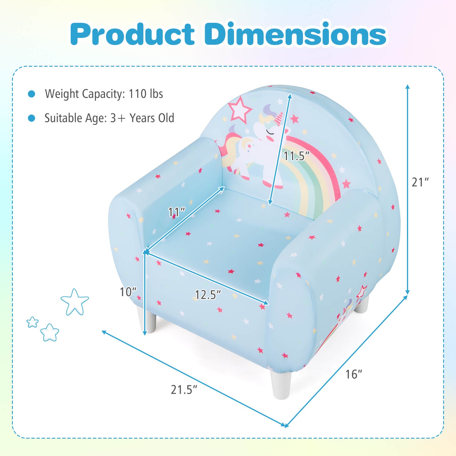 Kids Sofa w/Breathable Spandex Fabric High-density Sponge Filling for Boys Girls