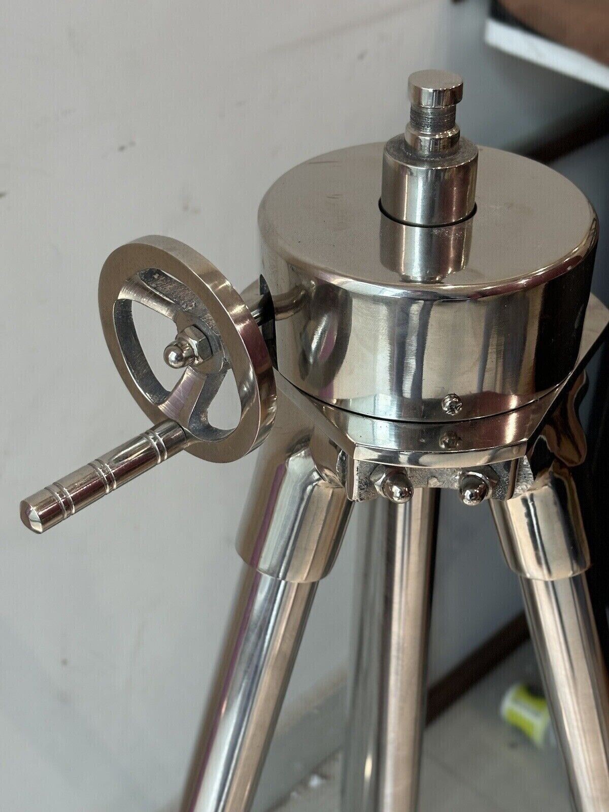 Vintage Nautical Floor Standing Tripod Antique Heavy Silver Nautical Gift 39"