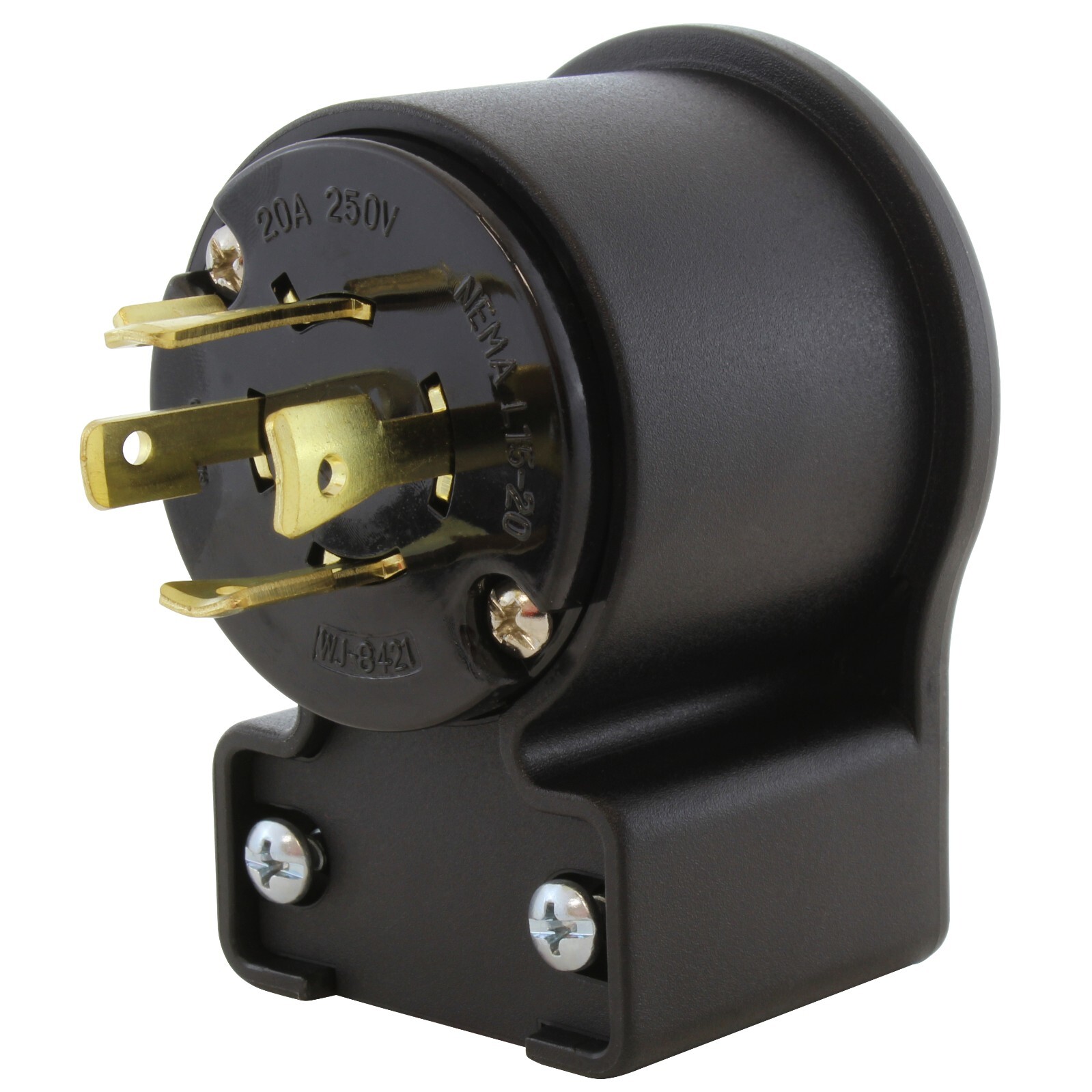 20A 250V 3-Phase NEMA L15-20P Locking Right Angle Male Plug Assembly