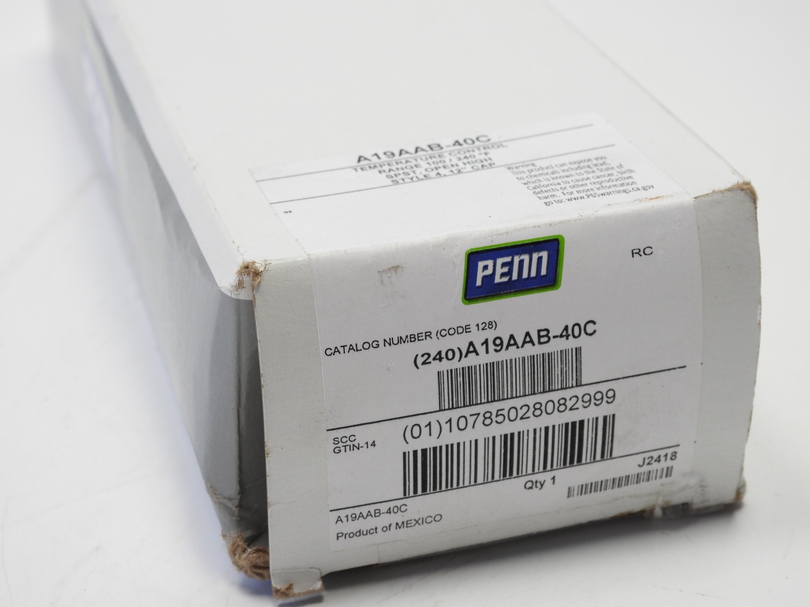 PENN A19AAB-40C Temperature Control 100 - 240 °F SPST Open High Style 4, 12" Cap