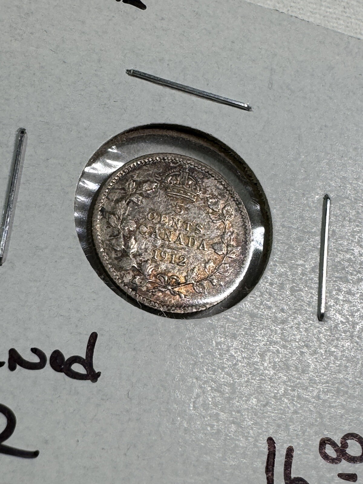 1912 Canada 5 Cents Small Silver Coin Cleaned