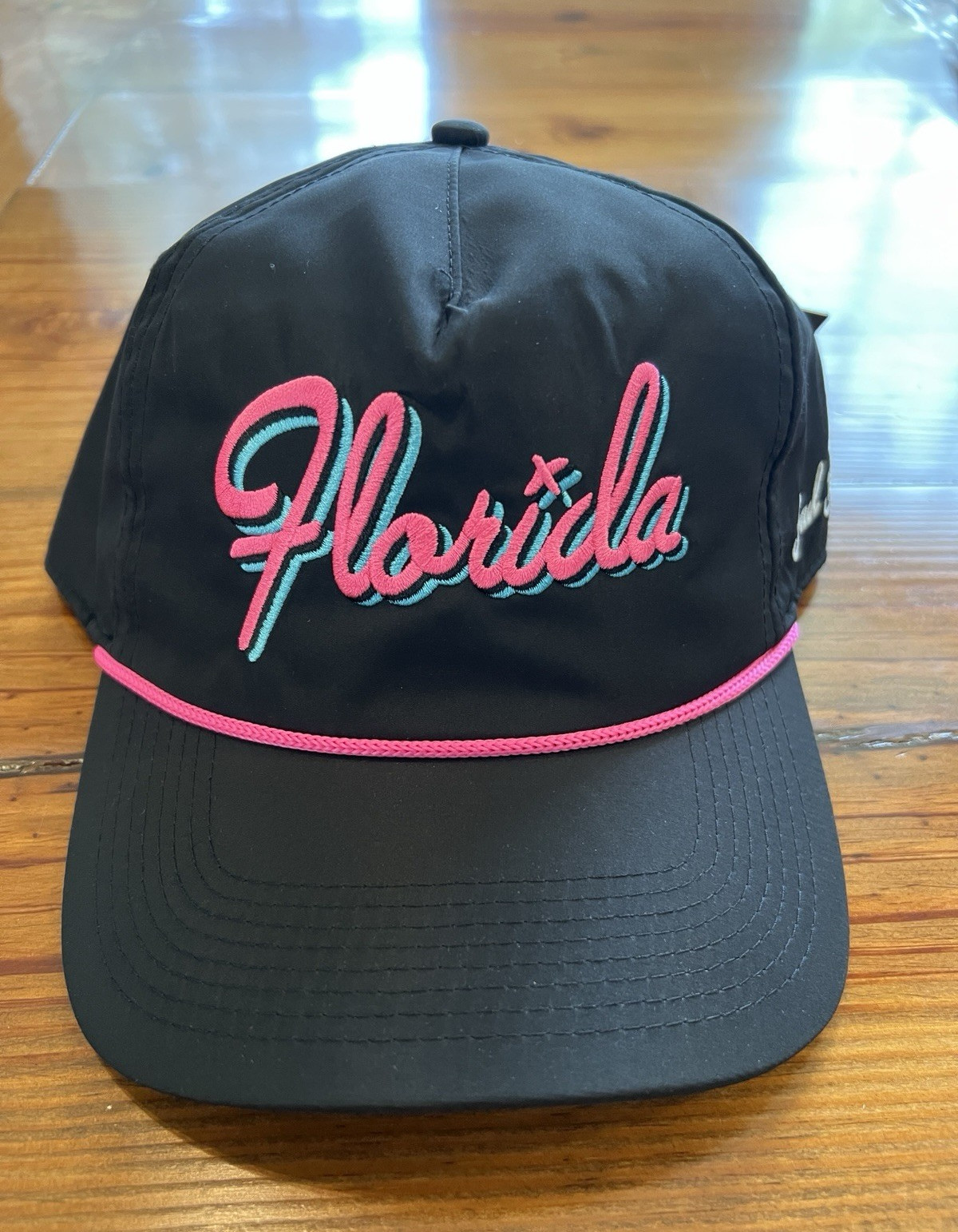 Bad Birdie Florida Rope Hat Pink Accent Black Adjustable Golf Cap NWT OS