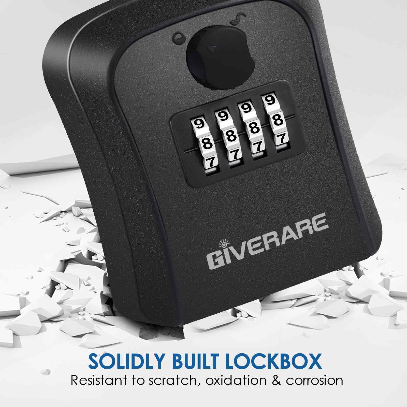 GIVERARE Lock Box, 4 Digits Combination Lockbox, 1 PACK, 1 Pack Black-S