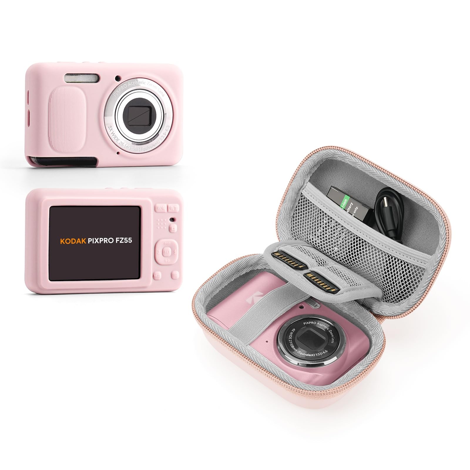 KODAK PIXPRO FZ55 Camera Set - Hard Camera Case + Soft Silicone Cover, Lens P...