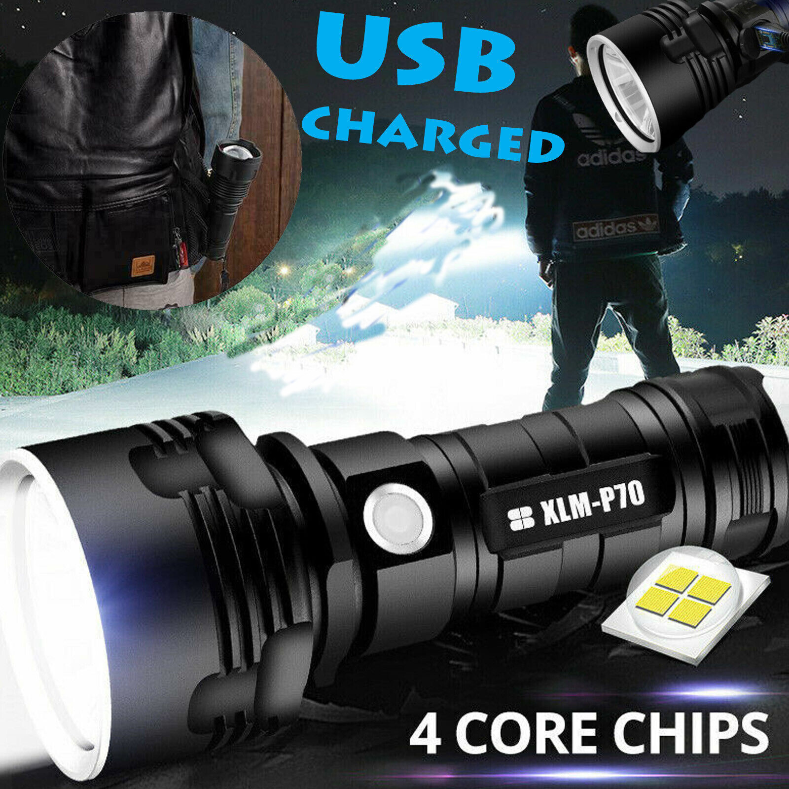 1200000LM LED Flashlight Tactical Light Super Bright Torch USB Rechargeable Lamp