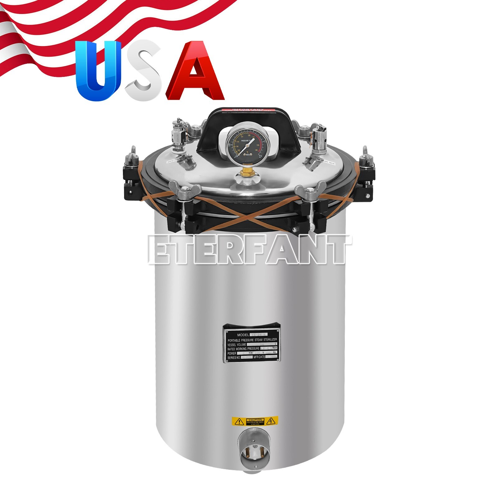 24L Portable Coal and Electricity Heated Autoclave Pressure Steam Sterilizer US