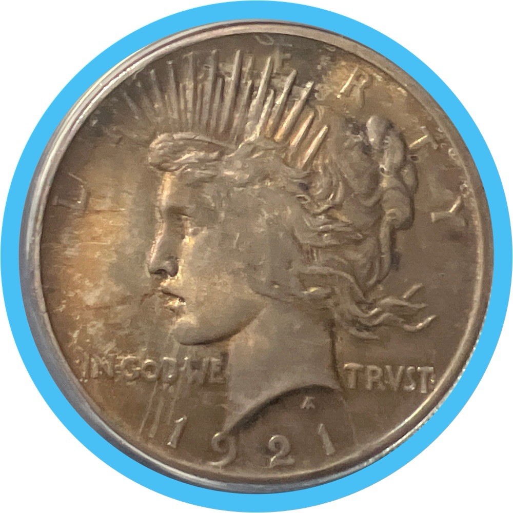 1921 HIGH RELIEF Peace Dollar PCGS MS62 Deep toning