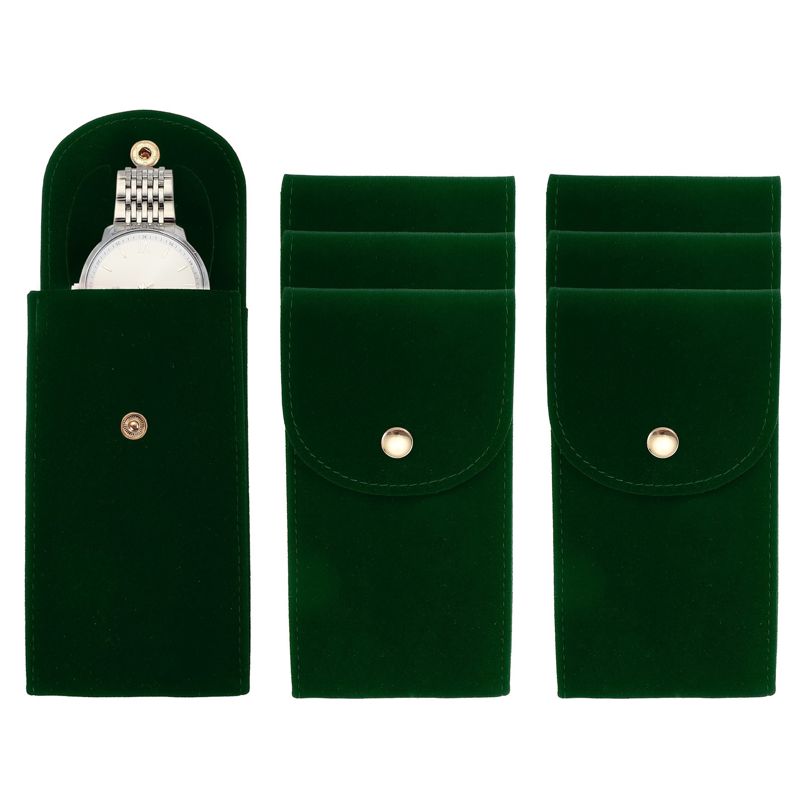 6 Pcs Velvet Watch Pouch, Portable Watch Travel Case, Dark Green