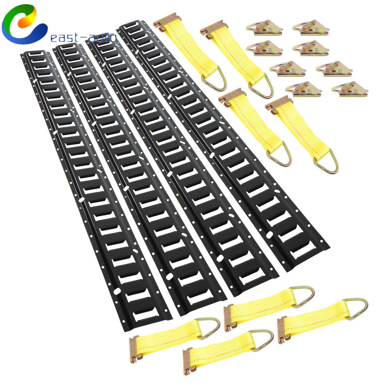 24 Pcs 4' Black Steel E Track Rails Kit, Matte Finish For Secure Loads Transport