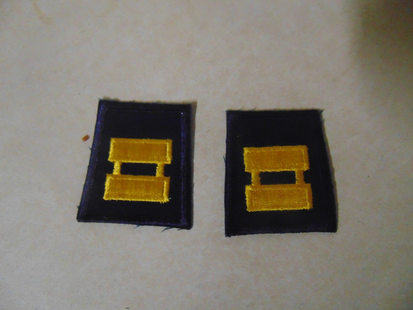 MILITARY POLICE OR FIRE PATCH SET OF 2 SEW ON CAPTAIN RANK BLUE AND YELLOW