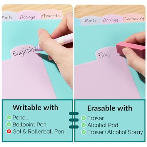 8 Tabs Long-Lasting Plastic Write & Erase Large Tabs 1 Set Pastels Color