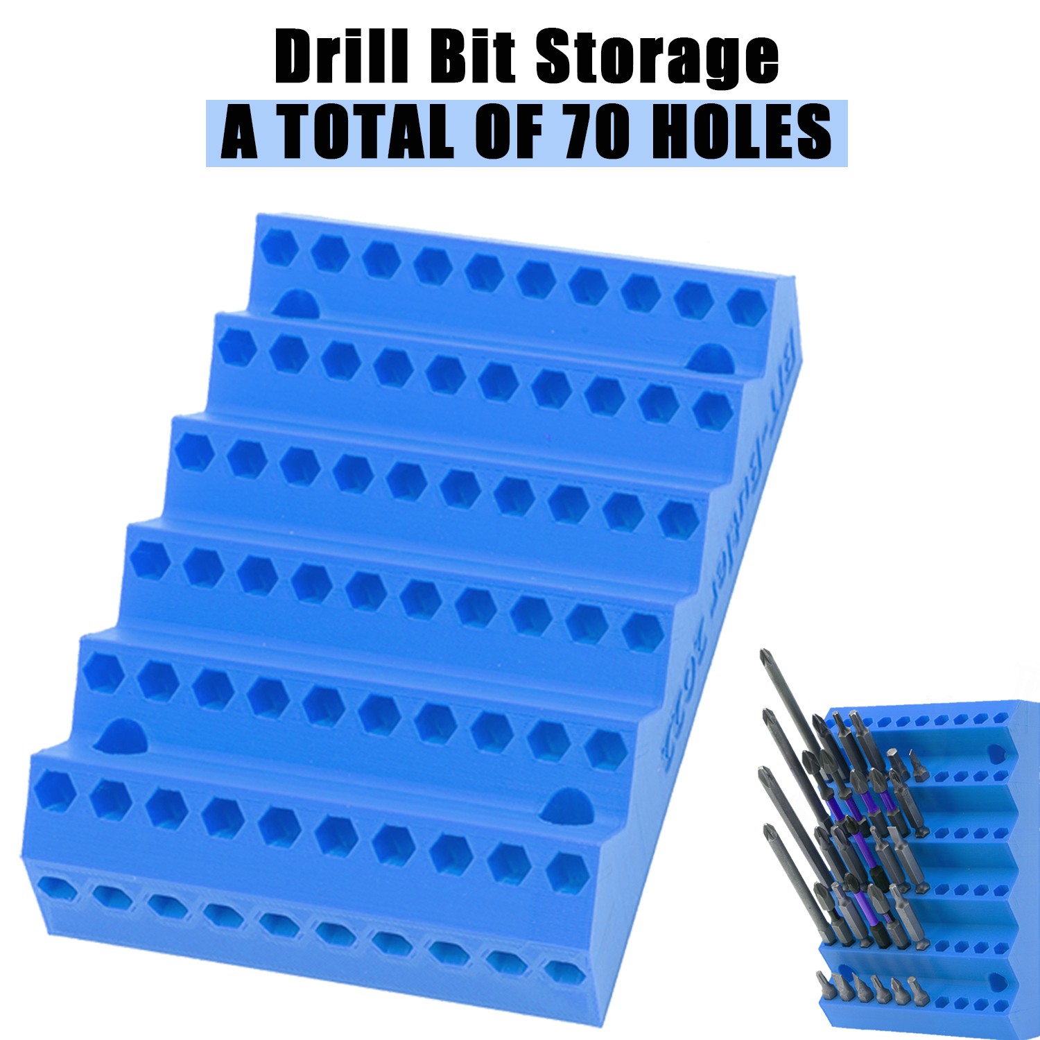 Blue Drill Bit Storage Case Holder for 1/4 Inch Hex Shank Bit - Organizer Only