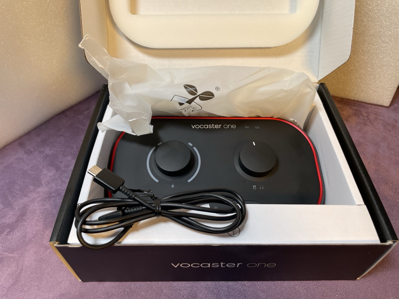 FocusRite Voaster One USB-C Audio Interface + Rode PodMic and XLR Cable