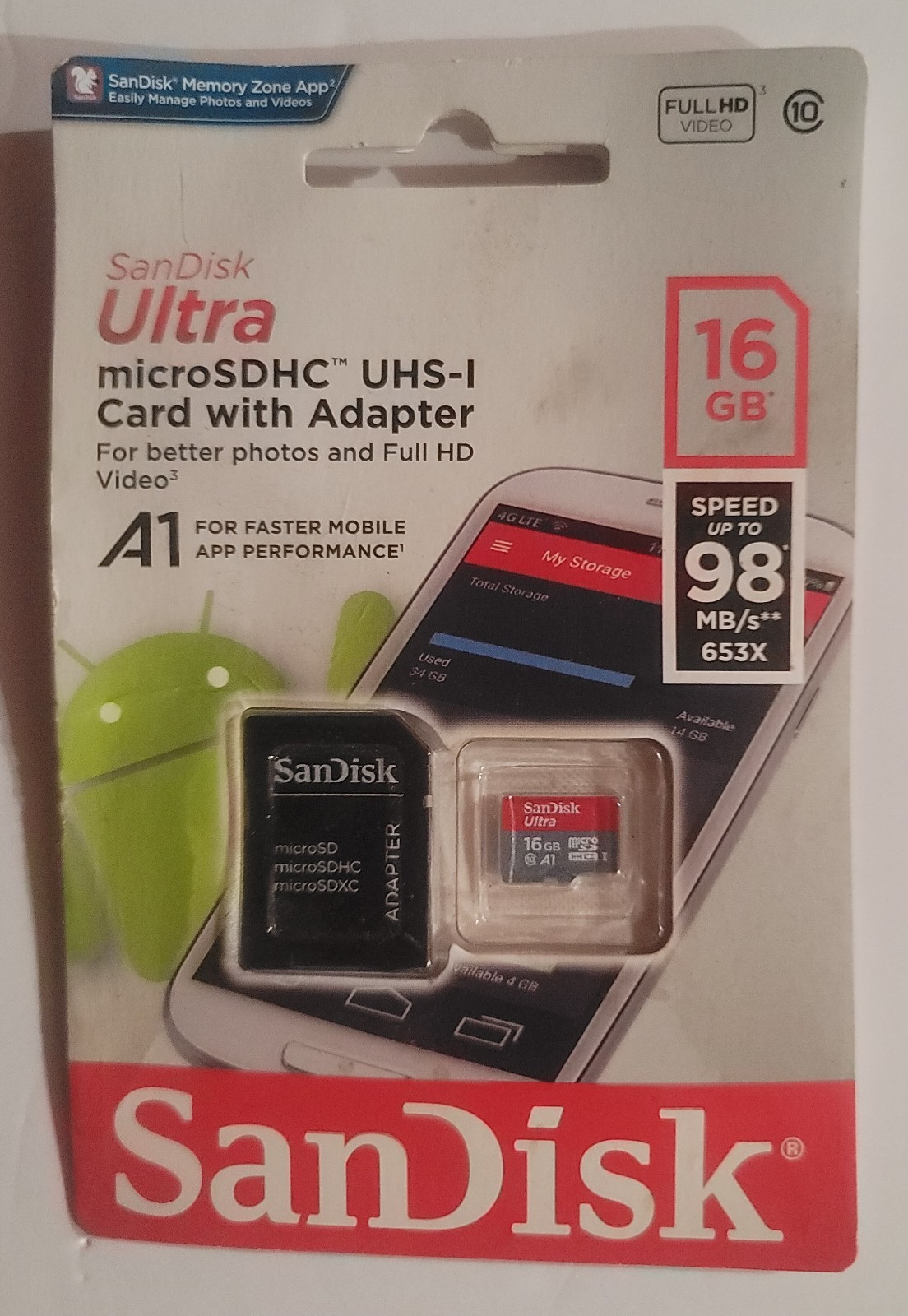 SanDisk Ultra 16GB MicroSDHC UHS-1 Card With Adapter