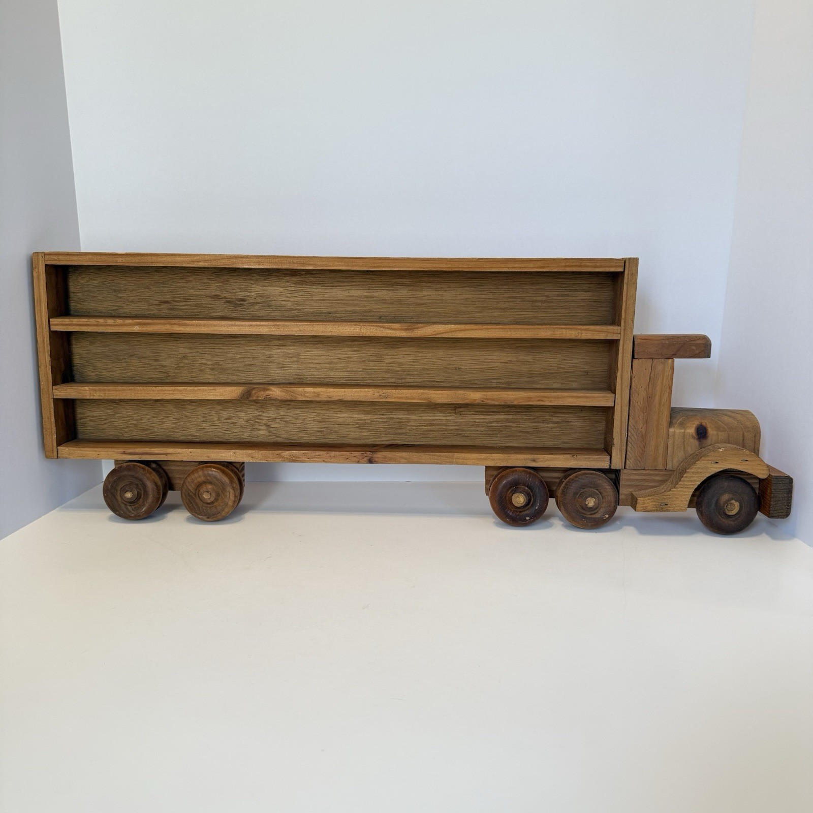Wood Tractor Trailer Truck Shaped Wall Shelf Car Display 2 Pieces 45” Combined