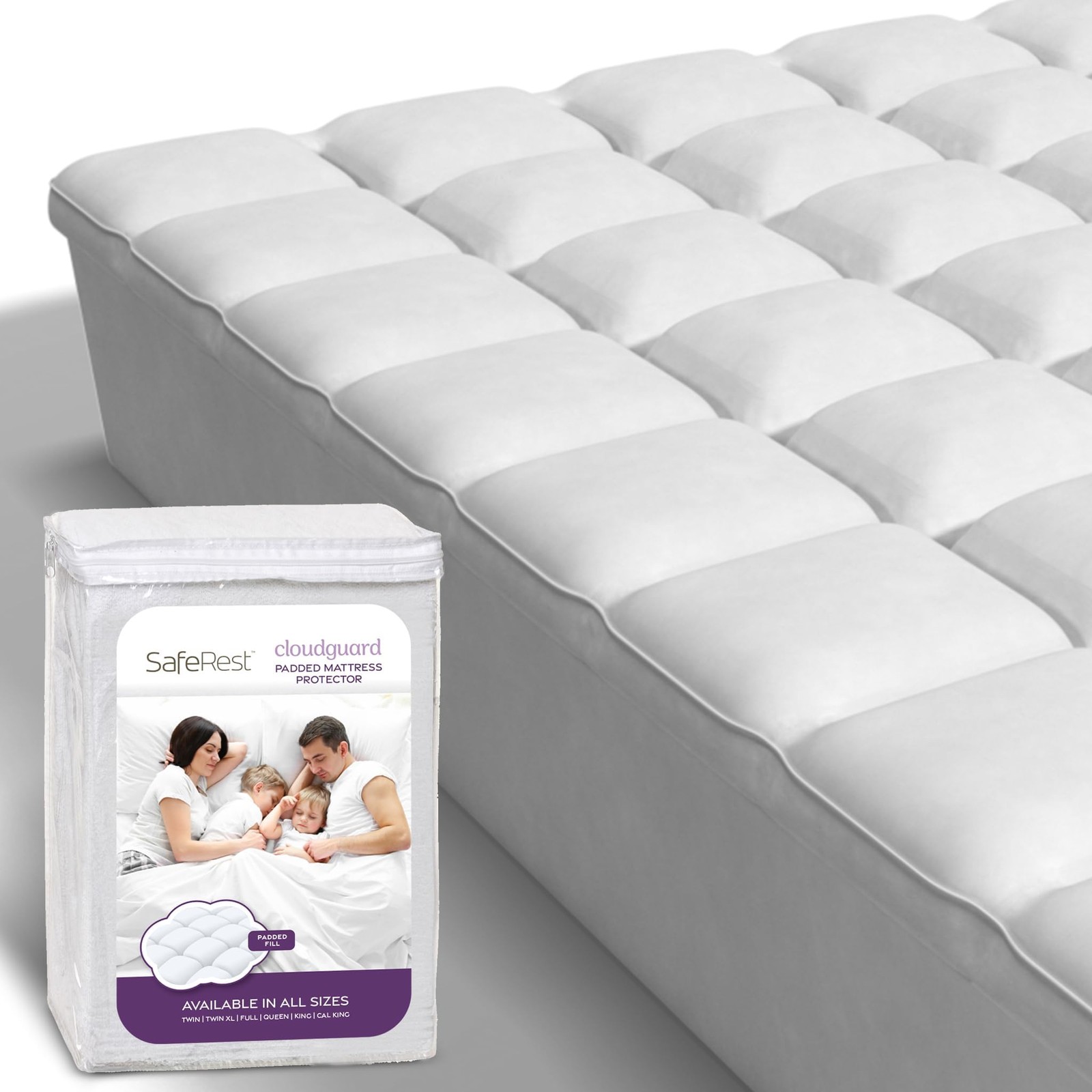 SafeRest CloudGuard - Full Size Hybrid Mattress Protector & Pad Full, White