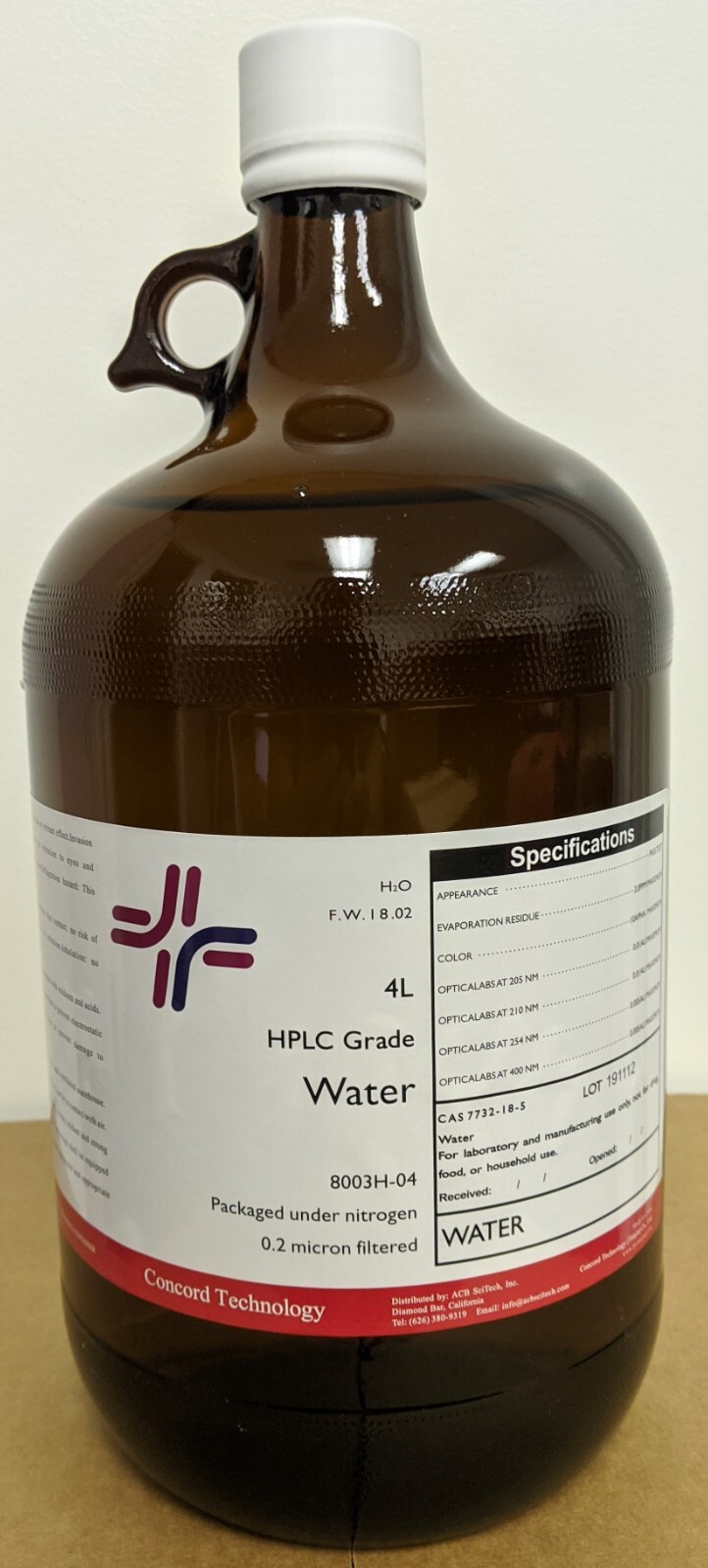 Water, LC-MS, UPLC, 99.9% Min, 4-Liter