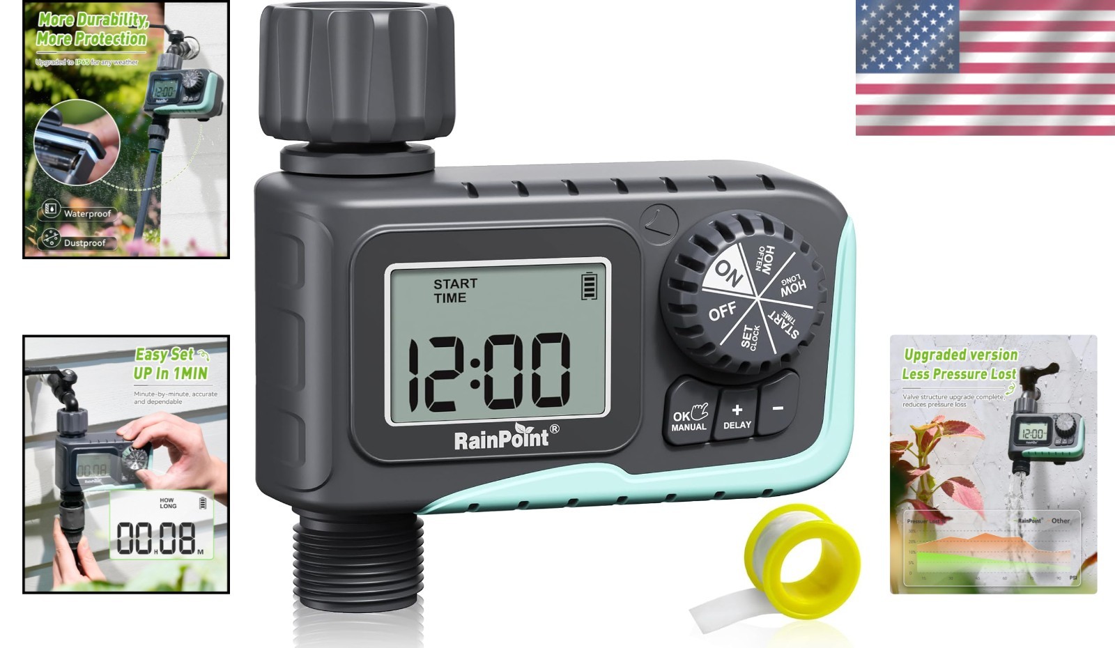 Large Display Watering Timer with Customizable Modes - Perfect for Gardens