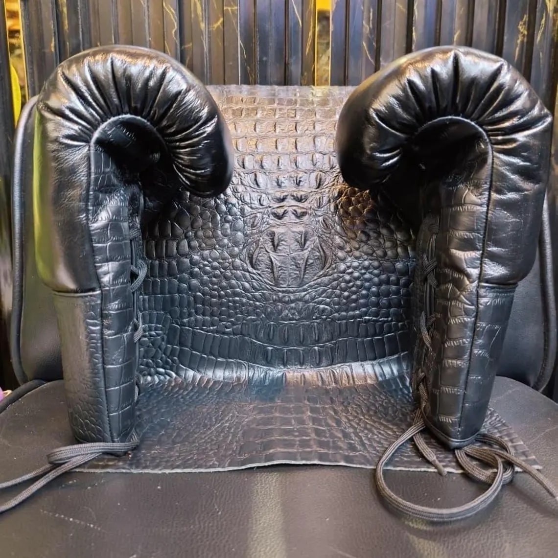 Handcrafted Crocodile-Embossed Cowhide Leather boxing gloves, punching gloves