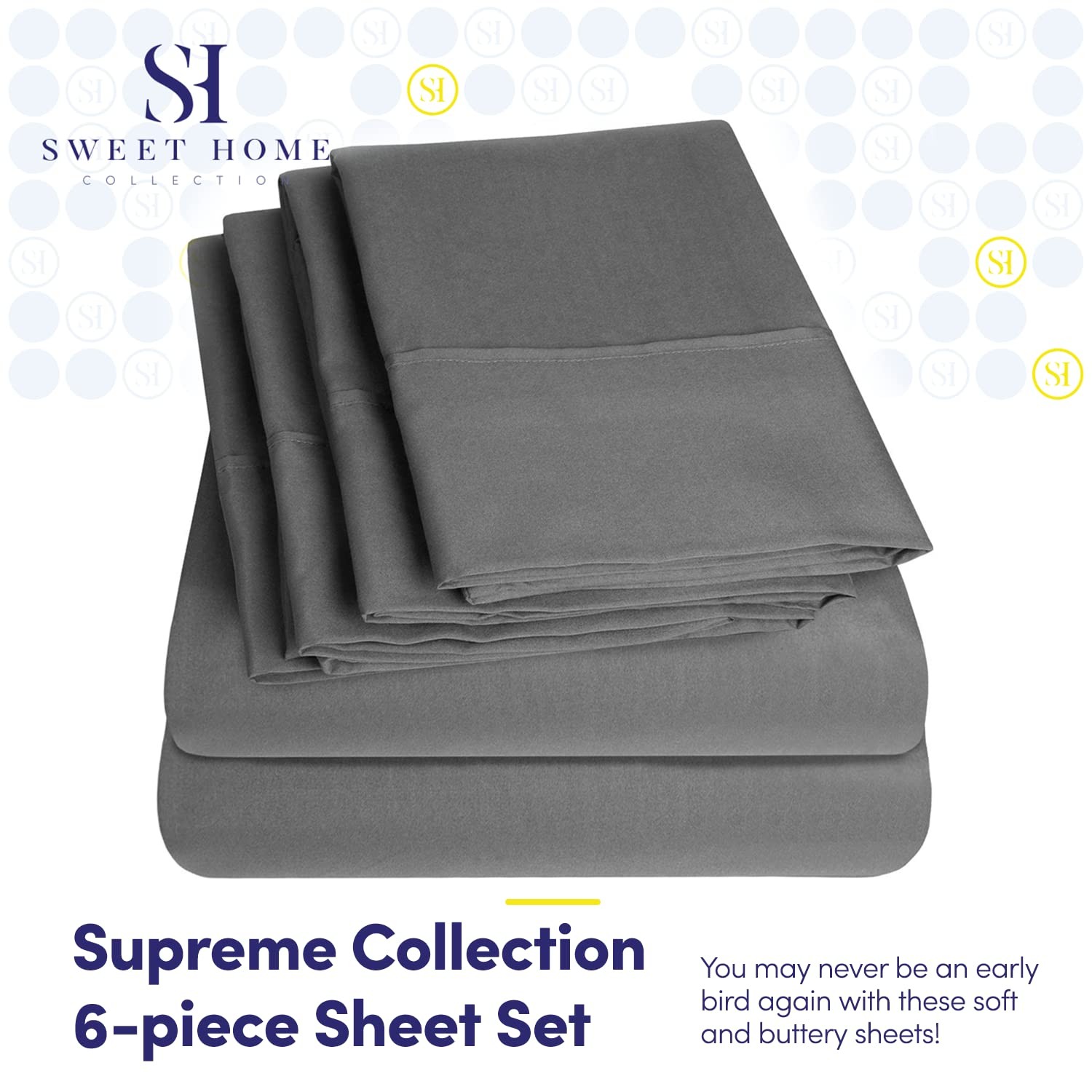 Bed Sheets Queen Size Grey - 6 Piece 1500 Supreme Collection Fine Brushed Mic...