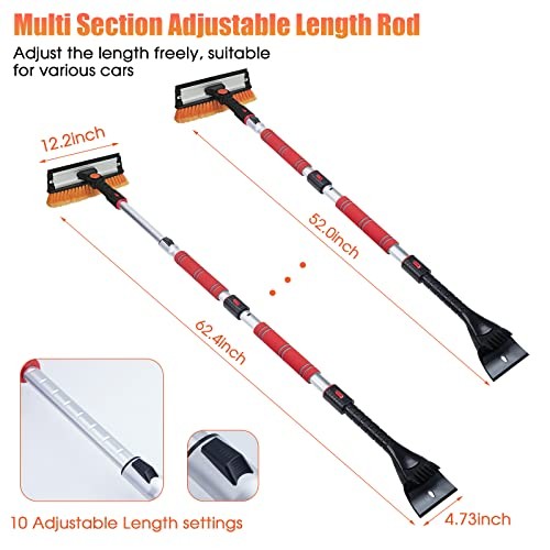 6.4" Extendable Ice Scraper Snow Brush with Squeegee for Windshield Large 2