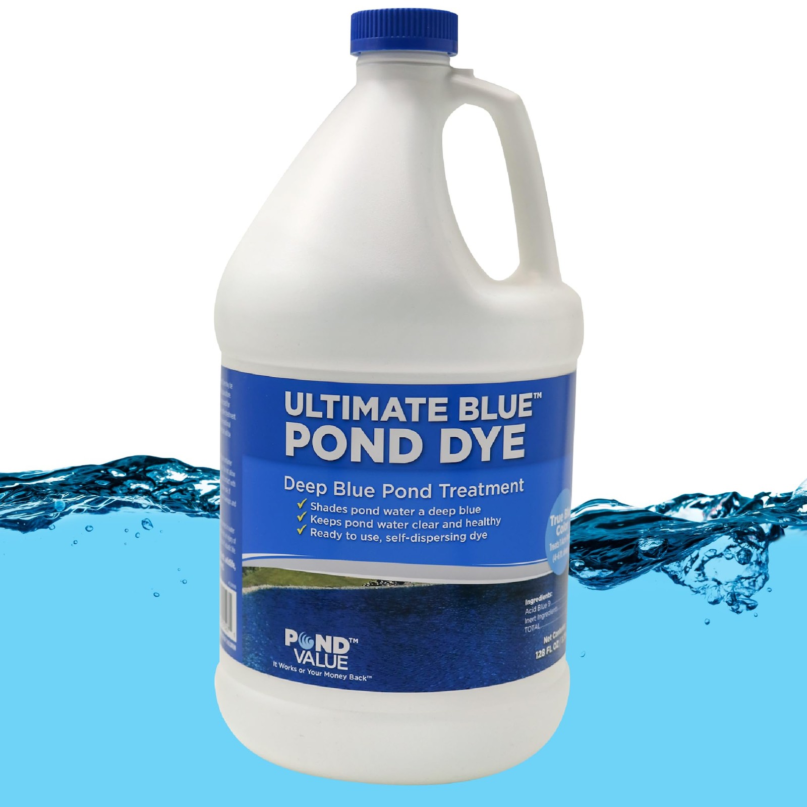 PondValue Ultimate Blue Pond Dye Liquid Concentrate, Blue, 1 Gallon,