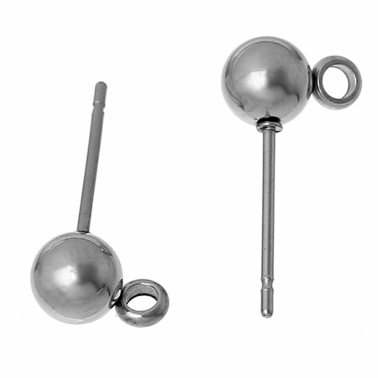 10 pcs 304 Stainless Steel Earring Ball Posts Settings with Loop - 6mm Ball