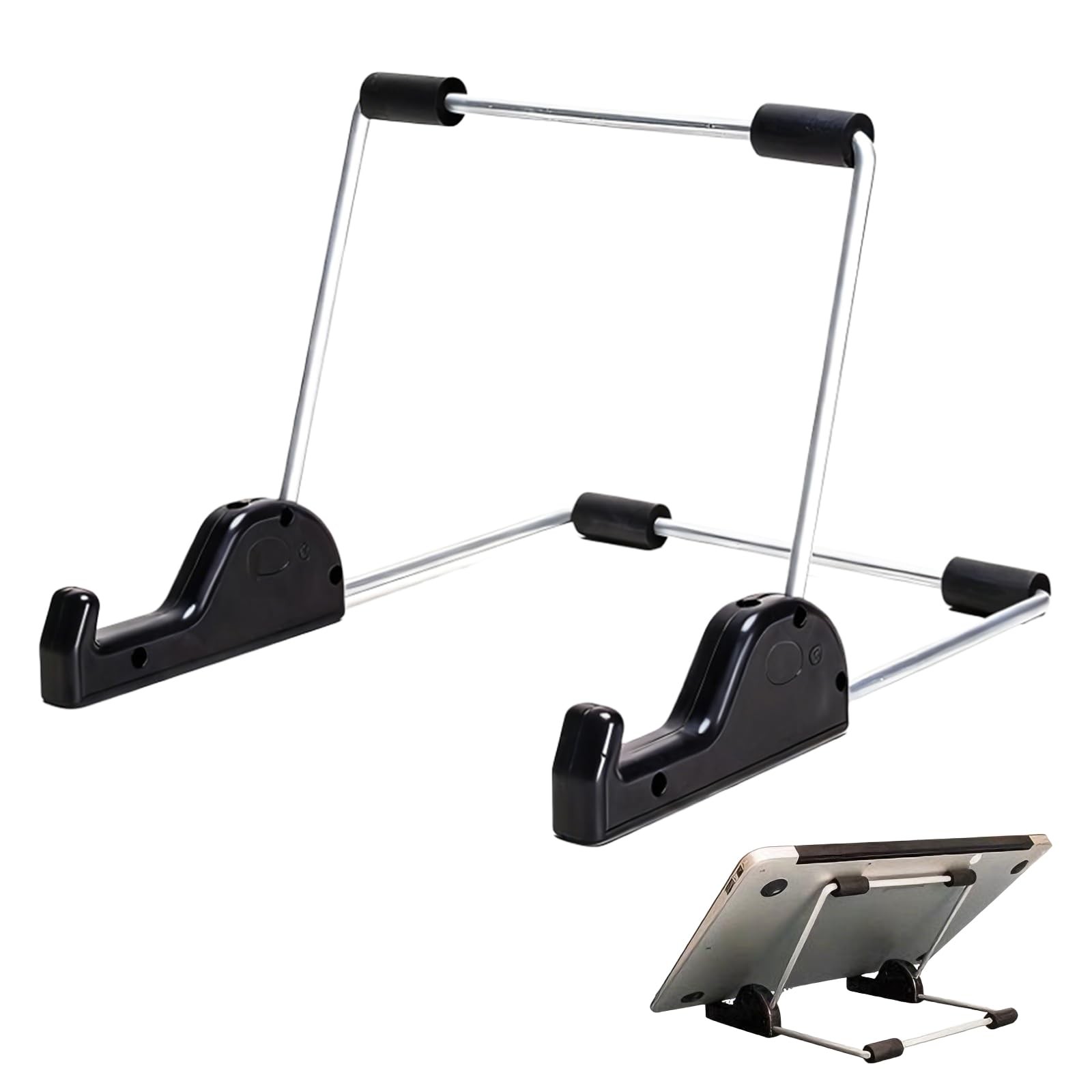 YAFIYGI Tablet Holder for Desk Large Adjustable Stand Silver and Black