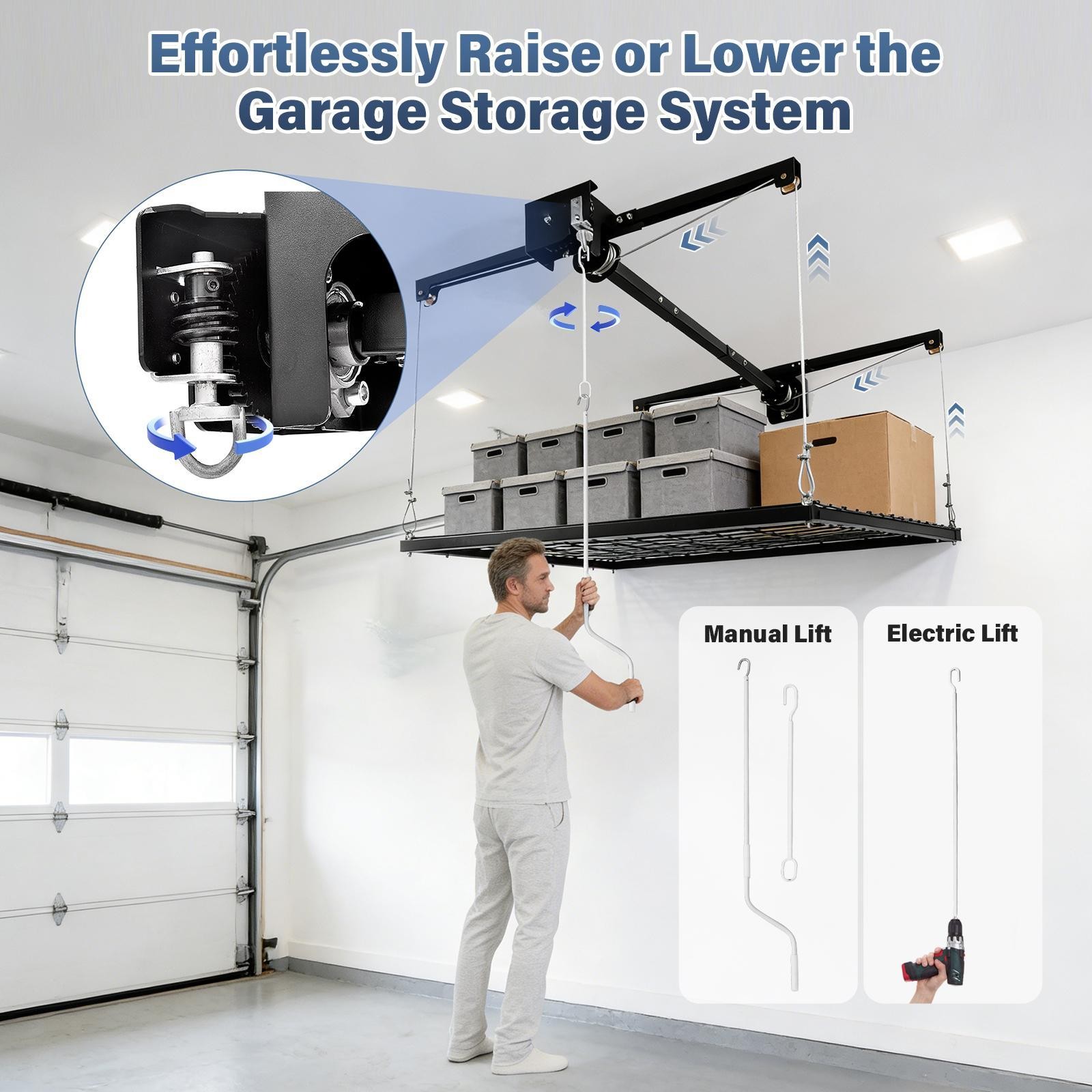 Overhead Garage Lifting Storage Rack, Garage Storage Rack, Adjustable Height Gar