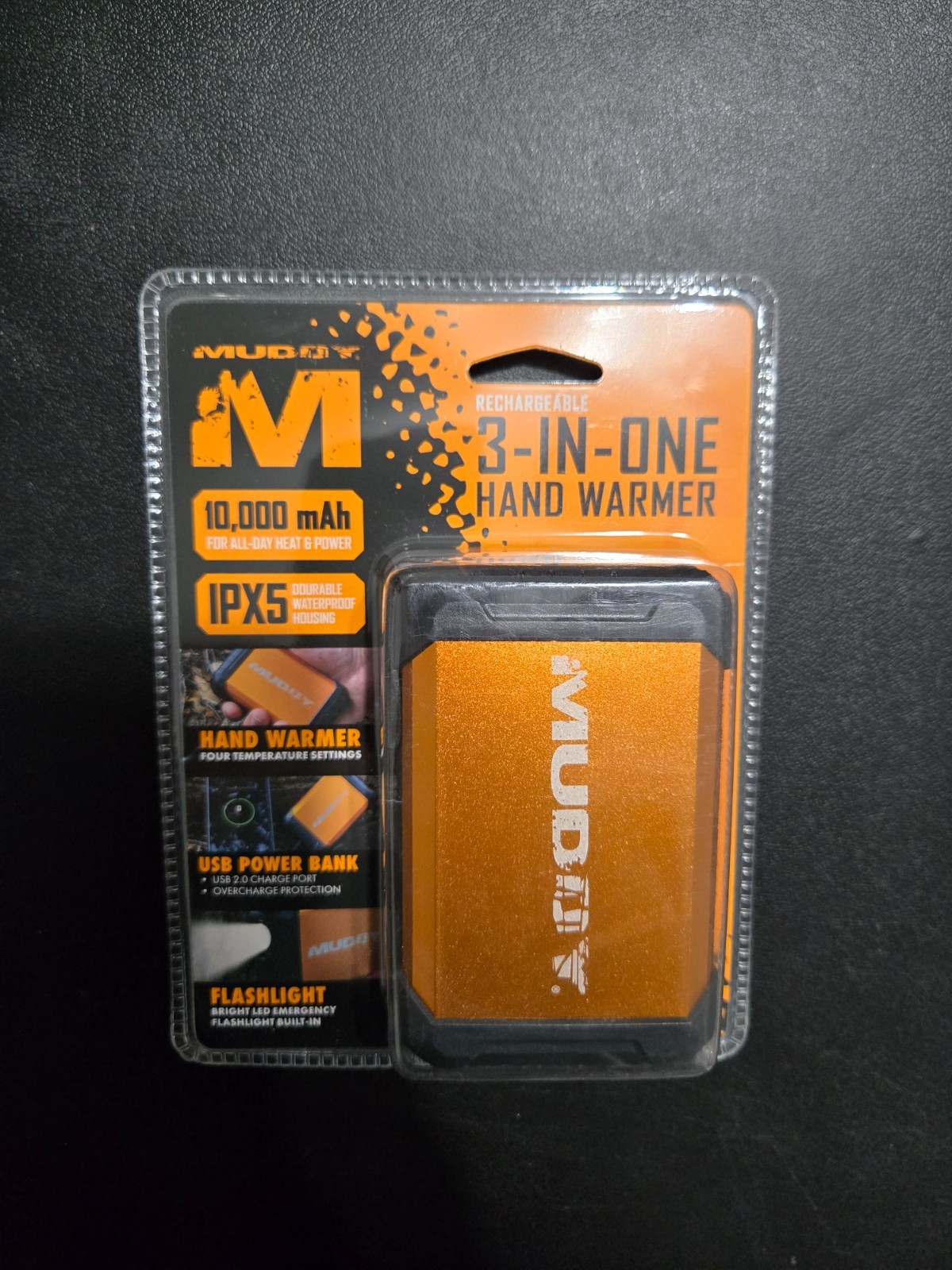 Muddy MUDHW10K 3-In-1 Hand Warmer/flashlight Black/Orange Rechargeable