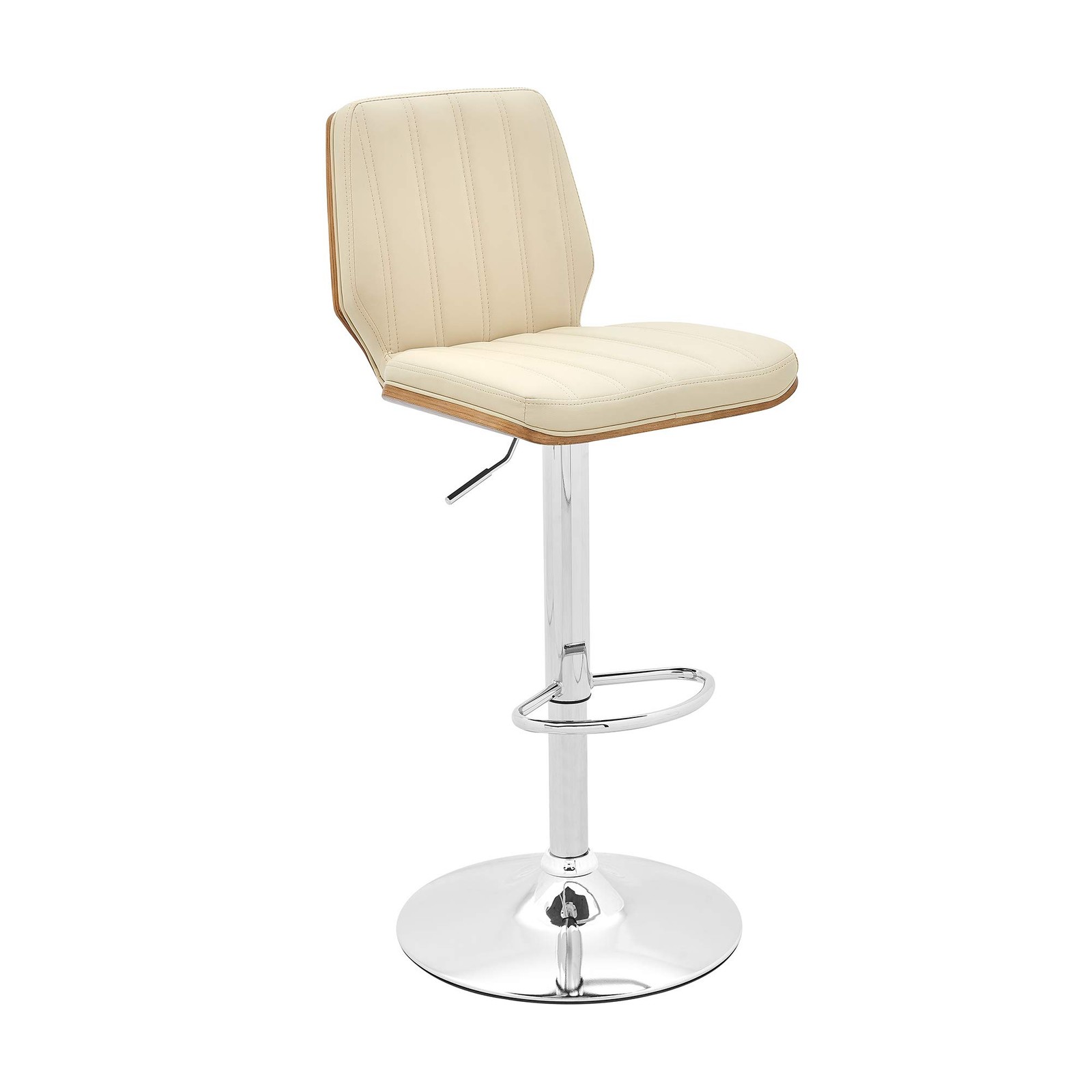 Sabine Adjustable Swivel Cream Faux Leather with Walnut Back and Chrome Bar S...