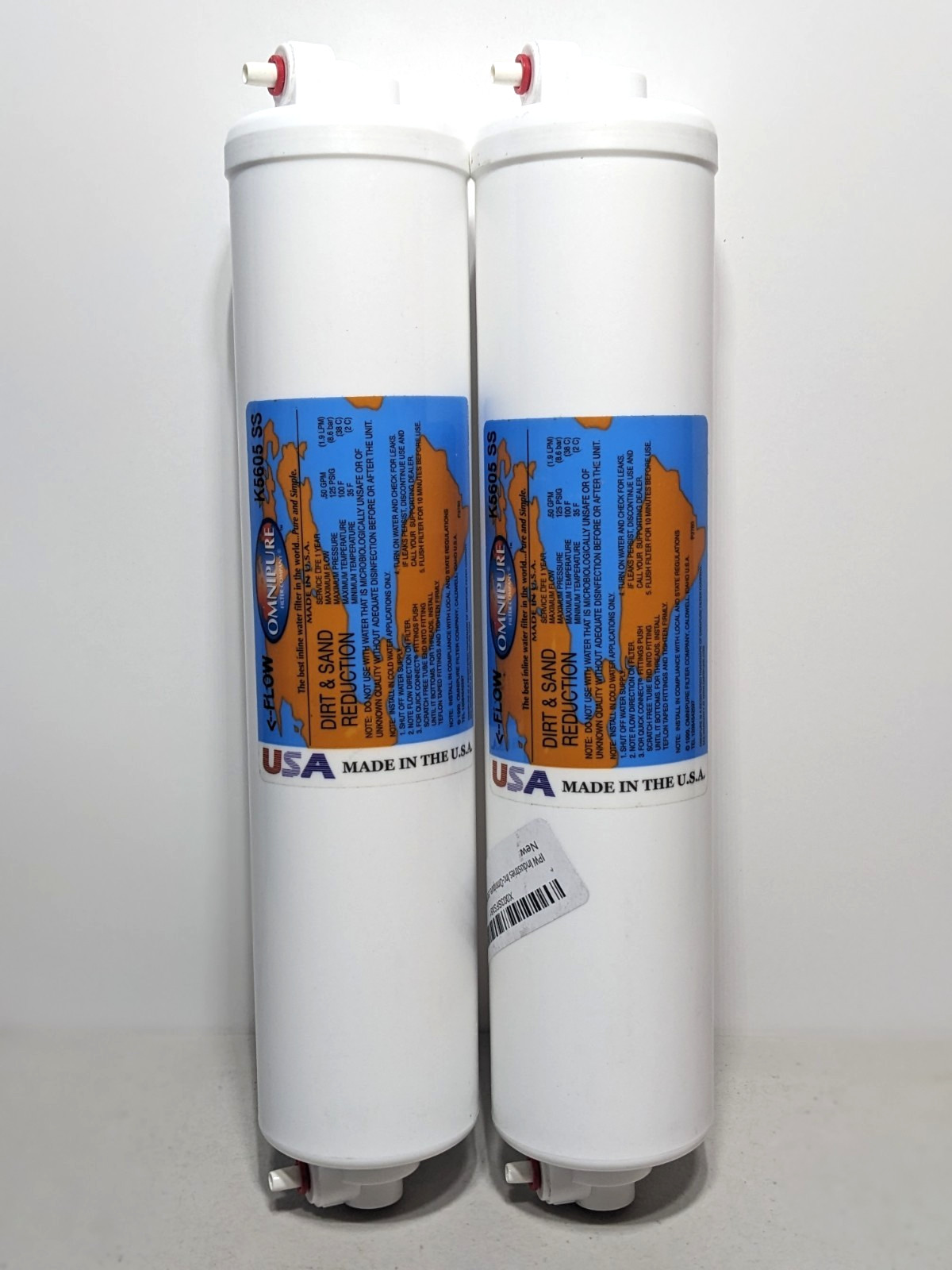 Omnipure K5605-SS Inline Sediment Filter 5mic - 2PK - 12 x 2.5 Port 1/4 QC