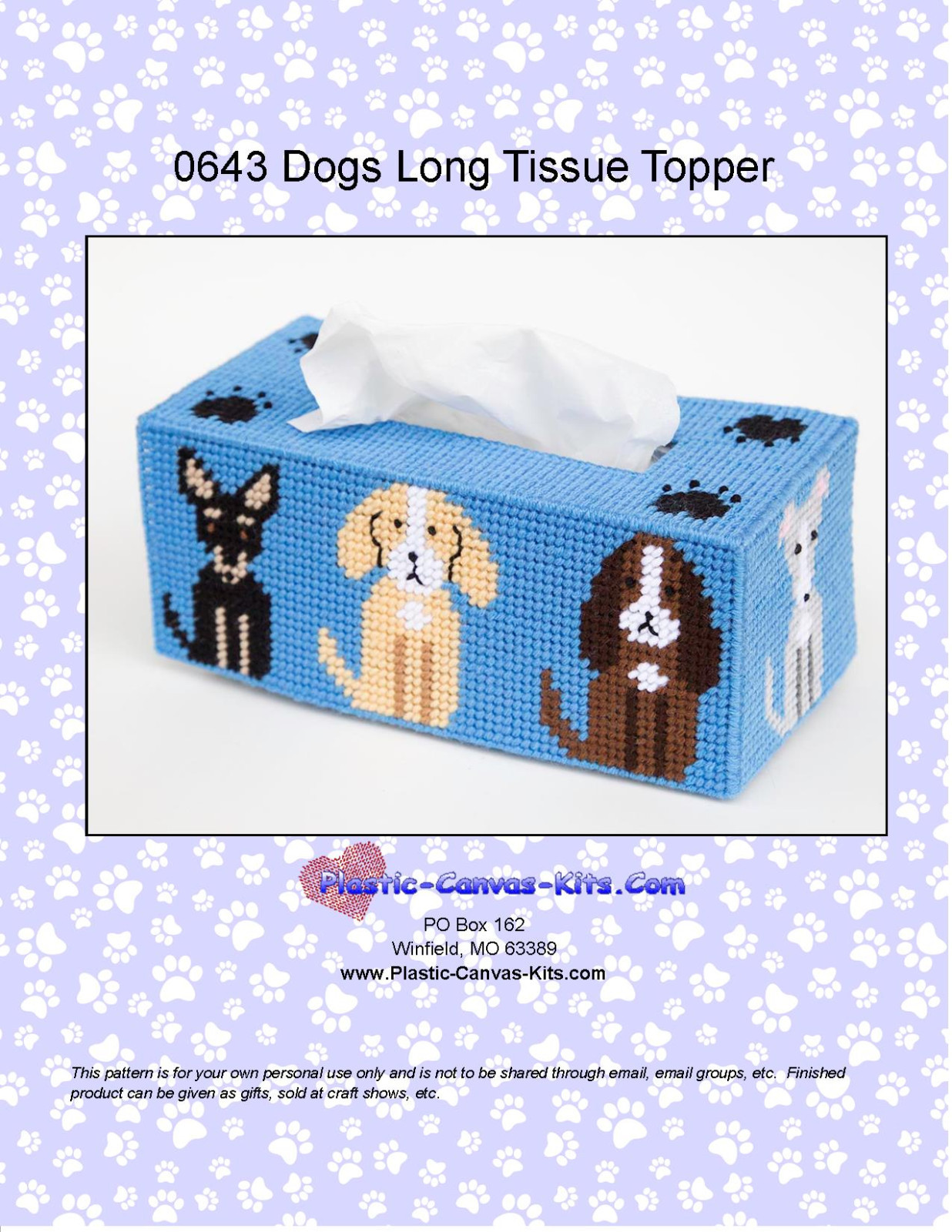 Dogs Long Style Tissue Box Topper-Plastic Canvas Pattern or Kit