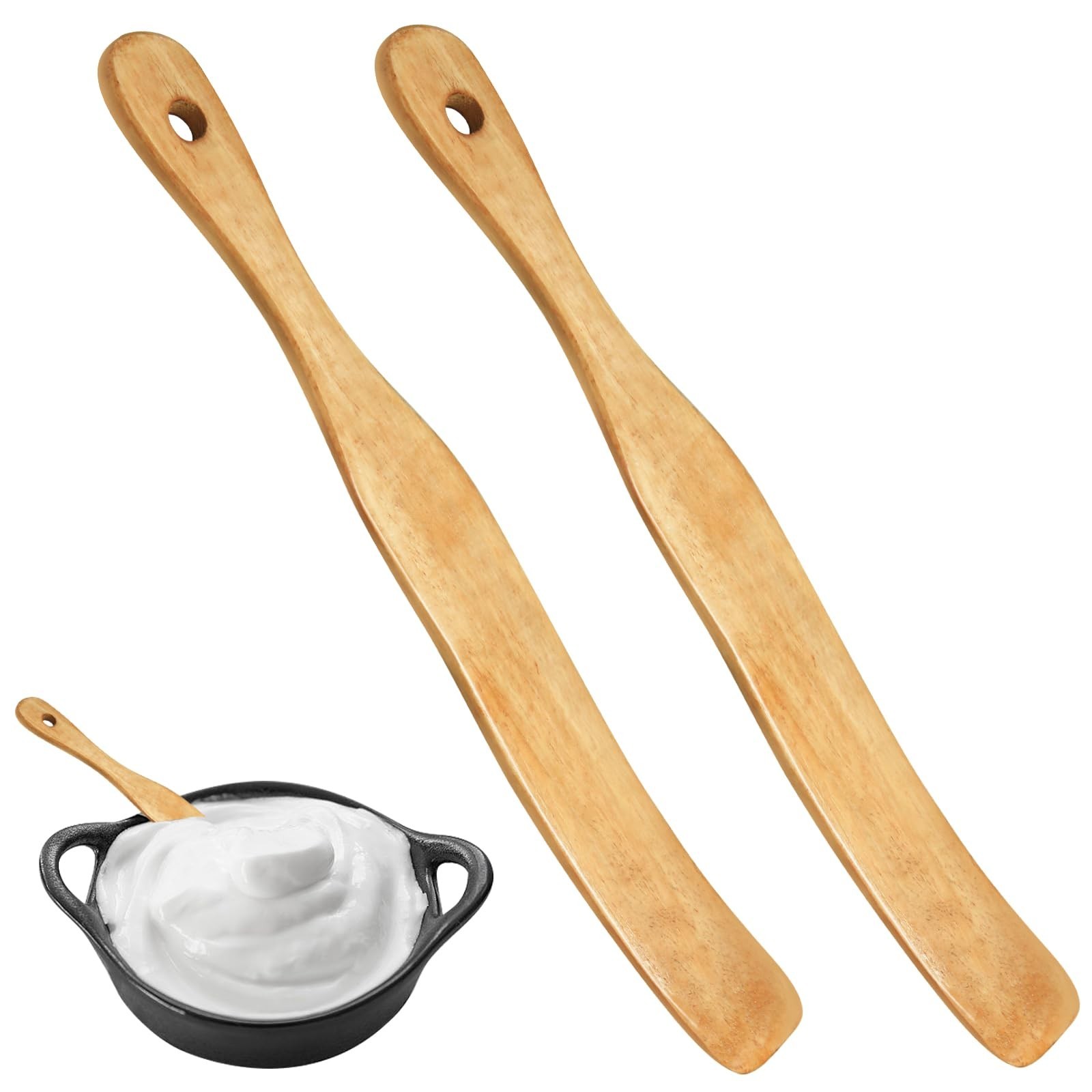 2Pcs Wooden Spatula for Cooking, Kitchen Tools Wooden Spurtle Spatula Dough S...